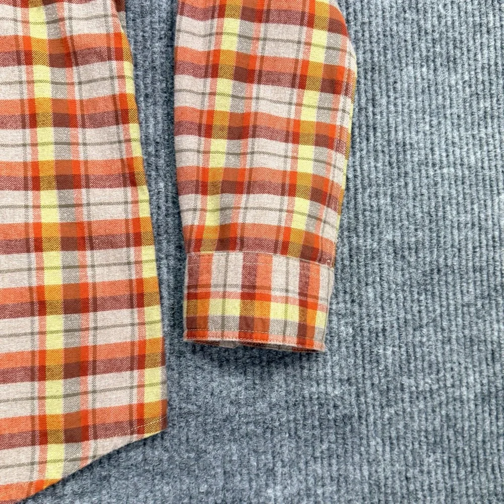 Stio Shirt Mens XL Orange Plaid Flannel Button Up Long Sleeve Outdoor Casual